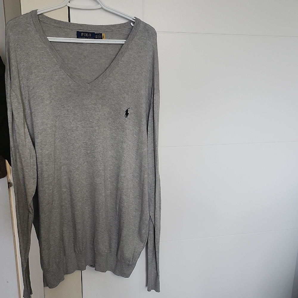 Polo by Ralph Lauren Size XXL Gray V-Neck Sweater for Men